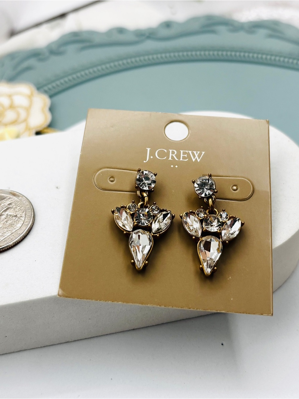J.Crew Vintage Gold Plated Crystals Drop Earrings - Picture 3 of 5